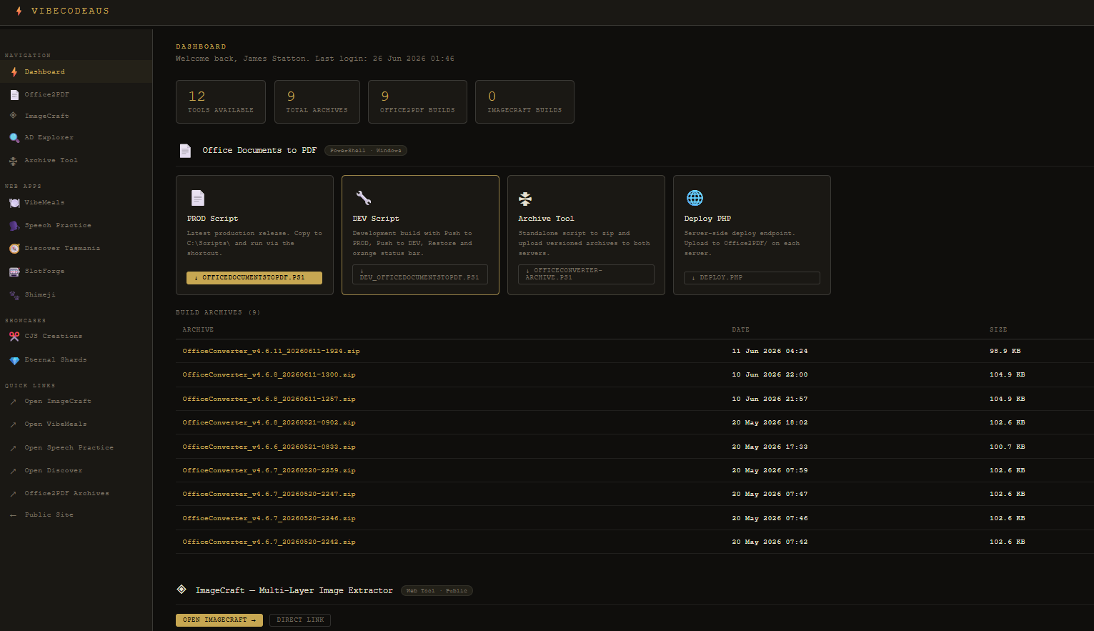 VibecodeAus dashboard