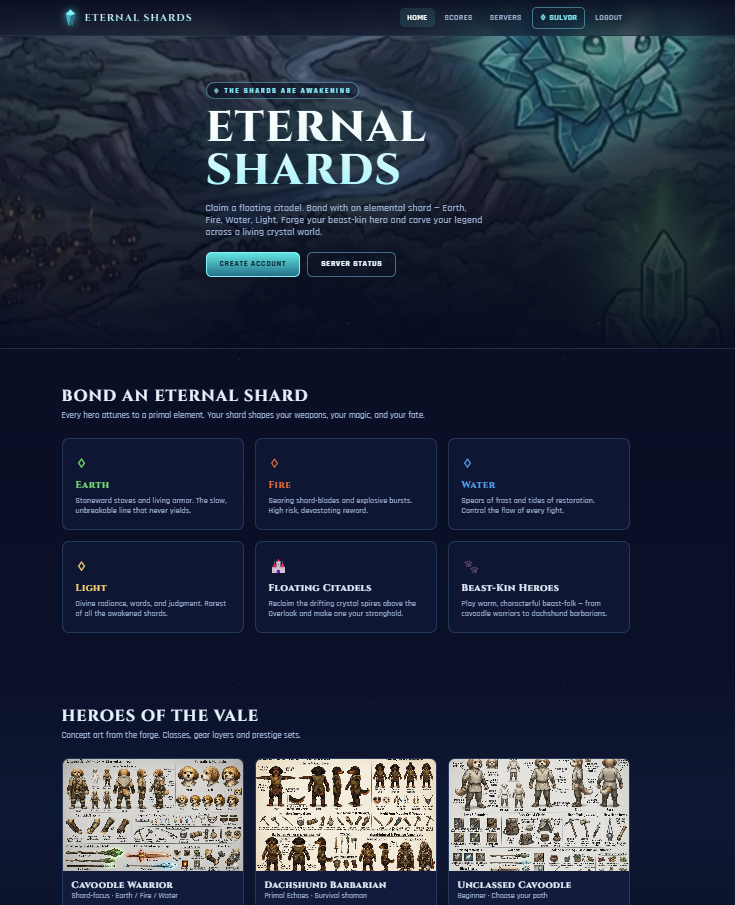 Eternal Shards homepage