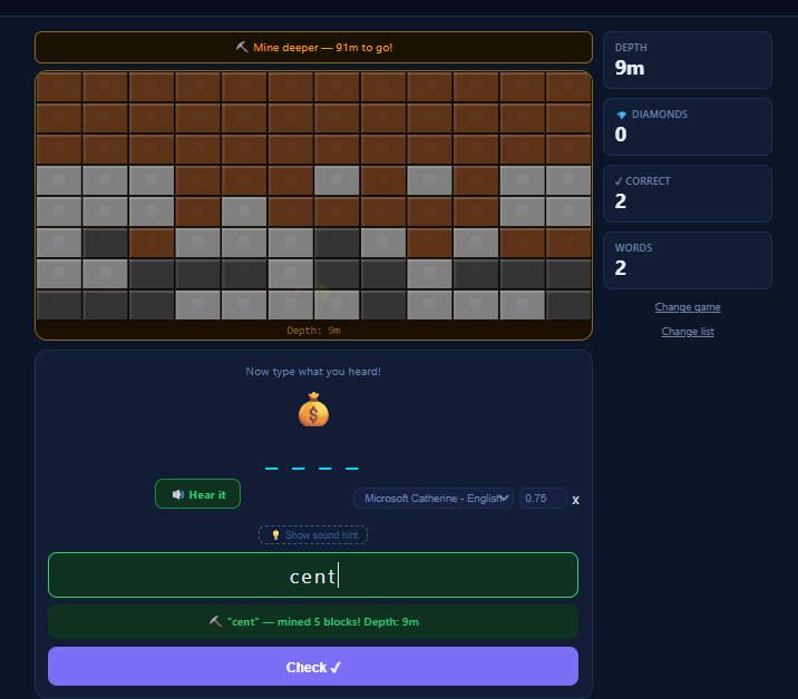Diamond Mining word game