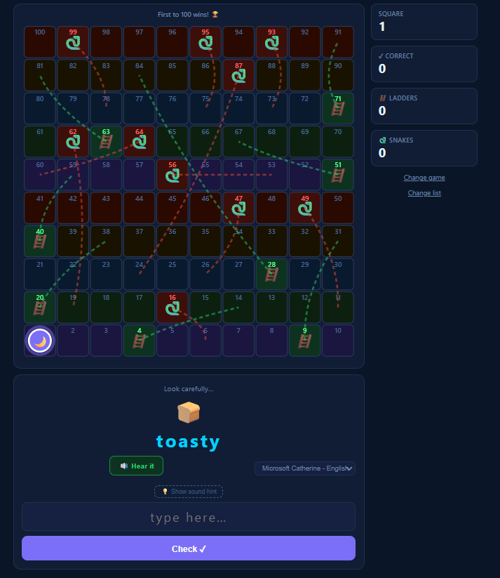 Snakes and Ladders word game