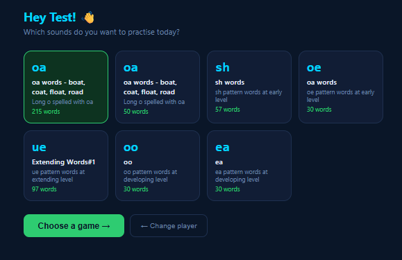Speech Practice word list picker
